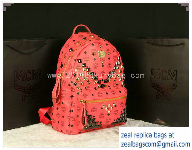 High Quality Replica MCM Stark Backpack Jumbo in Calf Leather 8100 Light Red